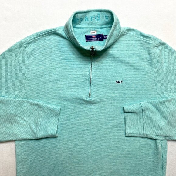 Vineyard Vines 1/4 Zip Sweater Men's M Green Long Sleeve Mock Neck Pullover - Picture 1 of 12